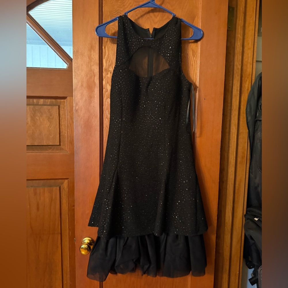 Betsy & Adam Black Sparkling Backless Dress